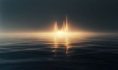 Poster - a reflection of a golden light on the water. the light is shining on the water and creating a beauti