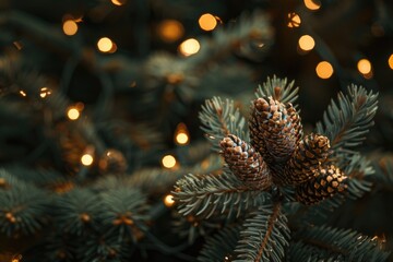 Poster - Close-up shot of a pine cone on a tree branch