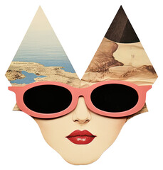 Sticker - PNG Surreal portrait with geometric elements