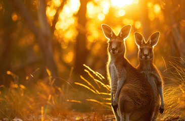 Wall Mural - Kangaroos in the sunset in Australia, beautiful scenery