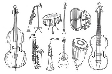 Aufkleber - A collection of various musical instruments arranged in a single group, ideal for use in educational or promotional contexts