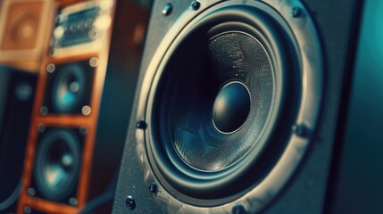 Aufkleber - A close-up view of a pair of speakers with detailed features