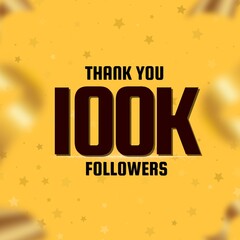 Sticker - 100K Followers thank you post design for follower celebration with yellow background and confetti