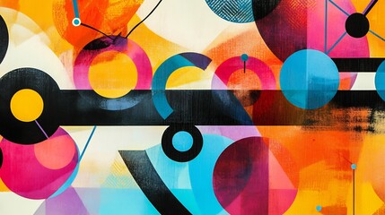 Wall Mural - Creative art piece illustrating the impact of customer advocacy and referral marketing on brand loyalty using bold interconnected shapes and vibrant colors