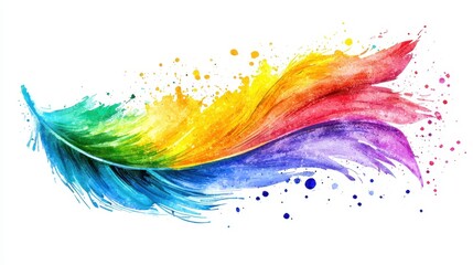 Wall Mural - Watercolor Rainbow Feather with Splatter Effect