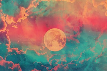 Aufkleber - Image of the full moon shining through the clouds in the night sky