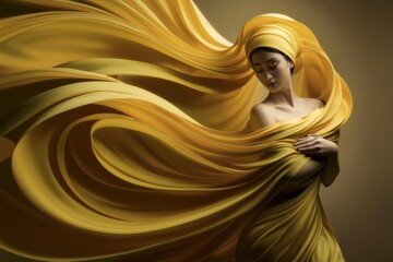 Sticker - a woman in a yellow dress with flowing hair, ai