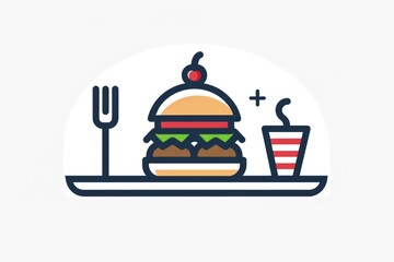 Aufkleber - A juicy hamburger served with a refreshing drink on a tray, perfect for a casual meal or snack