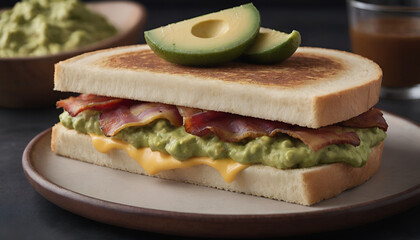 Sticker - bacon guacamole grilled cheese sandwich on a plate