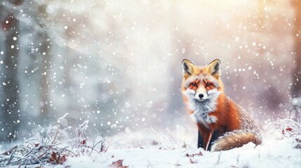 Sticker - Red Fox in Winter Wonderland Snowfall