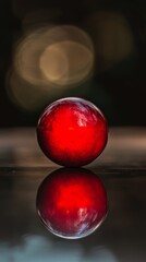 Poster - Red glass sphere with reflection, artistic bokeh