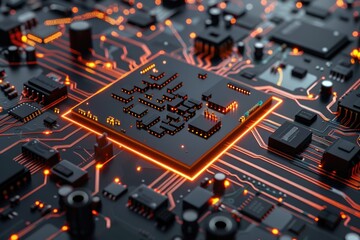 Wall Mural - A detailed view of an electronic circuit board with various components and wires