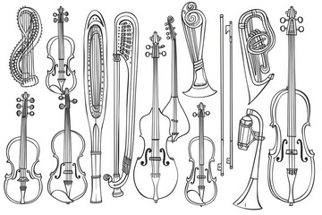 Aufkleber - Line drawing of various musical instruments