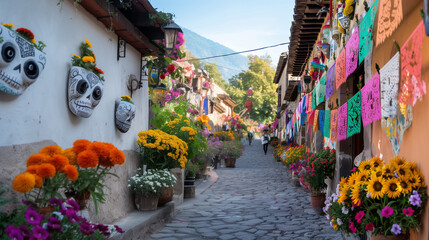 Wall Mural - Walking through a Magical Mexican Town during Día de los Muertos