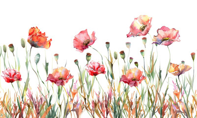 Poster - PNG Vibrant watercolor poppy field