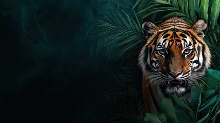 Wall Mural - Tiger in the Jungle with Copy Space