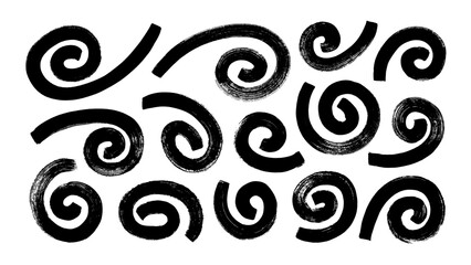 Poster - Bold brush drawn spirals and swirls. Hand drawn vector geometric circular elements. Dynamic abstract vector forms. Grunge swirled brush stroke, curly thick lines. Thick geometric swirls.