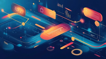 Conceptual design representing the dynamics of customer journey mapping and engagement strategies showcasing personalization feedback loops and omnichannel strategy with fluid dynamic shapes