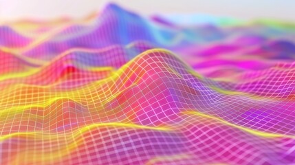 Poster - Abstract 3D Rendered Gravity Wave Background in Hologram View Highlighting Futuristic AR Topography and Physical Process Visualization