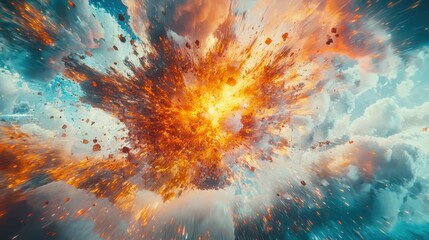 Poster - Abstract Explosion In Sky With Bright Orange Sparks