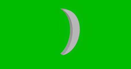 Poster - Animation of rotation of a white crescent symbol with shadow. Simple and complex rotation. Seamless looped 4k animation on green chroma key background