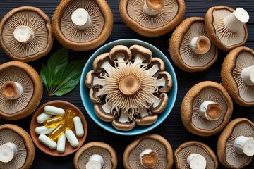 Lion's Mane Mushrooms and Natural Health Capsules for Optimal Wellness and Nutrition