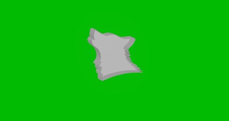 Canvas Print - Animation of rotation of a white wolf head symbol with shadow. Simple and complex rotation. Seamless looped 4k animation on green chroma key background