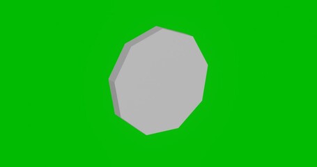 Poster - Animation of rotation of a white nonagon symbol with shadow. Simple and complex rotation. Seamless looped 4k animation on green chroma key background