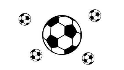 Poster - Zoom in and out animation the football symbol. Large black symbol in the center and four small symbols around. Seamless looped 4k animation on white background