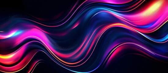 Vibrant dynamic abstract energetic flow of wavy color patterns representing stylish digital technology energy waves on a black background. Generative AI