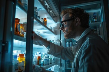 Aufkleber - A person in a lab coat examining the inside of a refrigerator