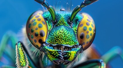 Canvas Print - A colorful insect's face up close, ideal for use in educational or scientific contexts