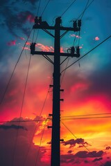 Aufkleber - A telephone pole stands out against a vibrant and colorful sky