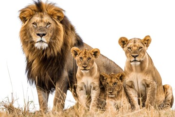 Aufkleber - A group of lions standing on a grass-covered field, a natural setting for wildlife photography