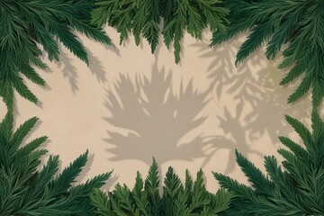 Wall Mural - Cypress Leaf Silhouette Shadow Overlay Effect on Lush Foliage in Natural Setting