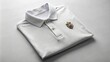 © Four888 - Luxurious polo shirt with embroidered crest on chest, laid out on a minimalist white background, perfect for fashion brand mockup or e-commerce display.