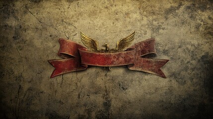 Canvas Print - Vintage Gold Eagle and Red Ribbon on Grunge Background