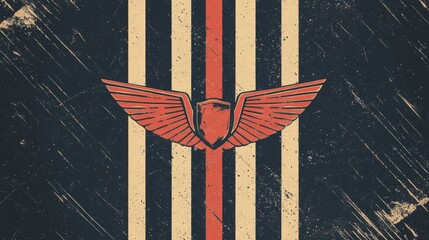 Poster - Vintage Grunge Stripes Background with Wings and Shield