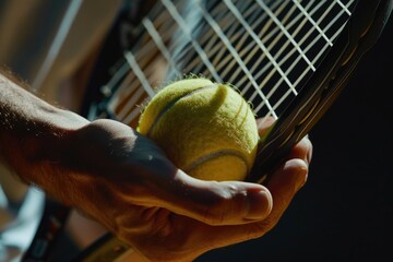 Wall Mural - A person holding a tennis ball and a tennis racket, ready to play