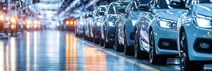 Wall Mural - automotive production - large-scale automobile factory creating cars on a production line