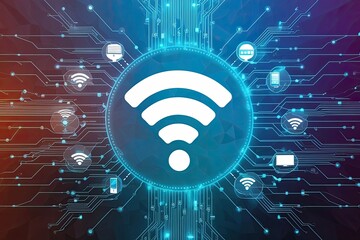 Poster - Wireless Network Data Abstract Background Featuring Wi-Fi Symbol and Connectivity Concepts
