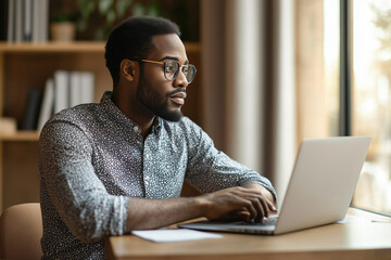 Wall Mural - Focused Man Working on Laptop in Office