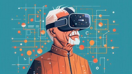 Wall Mural - An older man is wearing a virtual reality headset