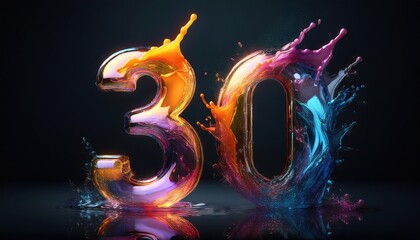 Poster - 30th Birthday Celebration Number with Colorful Splashes
