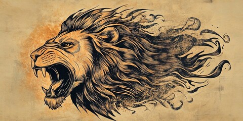 Sticker - Lion head roaring tattoo style 