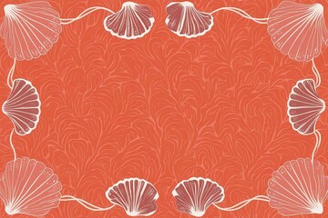 Naklejka na meble Vibrant Coral Texture with Whimsical Shell Border and Playful Salmon Color Design