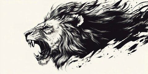Wall Mural - lion head roaring tattoo style