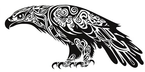 Wall Mural - eagle, bird animal silhouette in ethnic tribal tattoo