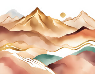 Wall Mural - Colorful golden lines irregular abstract mountains background