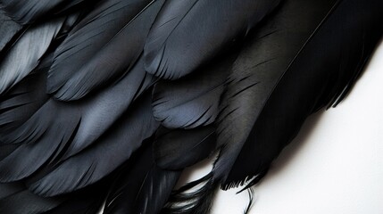 Poster - Black raven feathers on a white background, dark and delicate, a contrast of nature's elements